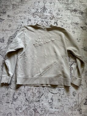 Nike Men's Neutral Beige Crewneck Sweatshirt with Embroidered Logo